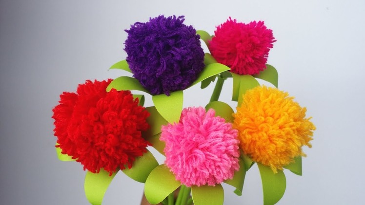 DIY: Woolen Crafts!!! How to Make Beautiful Pompom Flower With Wool.Yarn!!!