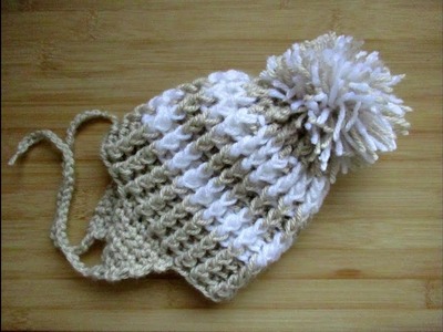 Easy Crochet Baby hat Pom Pom tutorial 0-3 months Happy Crochet Club