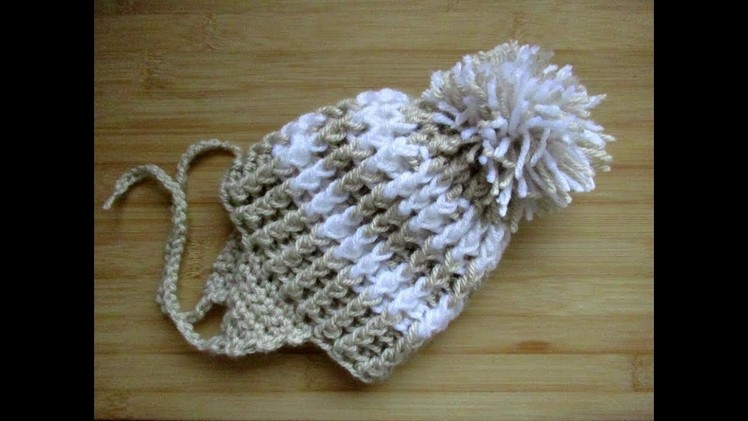 Easy Crochet Baby hat Pom Pom tutorial 0-3 months Happy Crochet Club