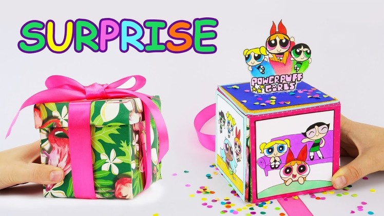 Explosion Surprise Box DIY With Powerpuff Girls and Professor | Confetti Surprise Gift Box Tutorial
