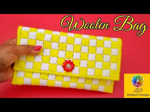 How to make a woolen ladies hand bag Or Purse Using Plastic canvas | Best out Of waste Craft