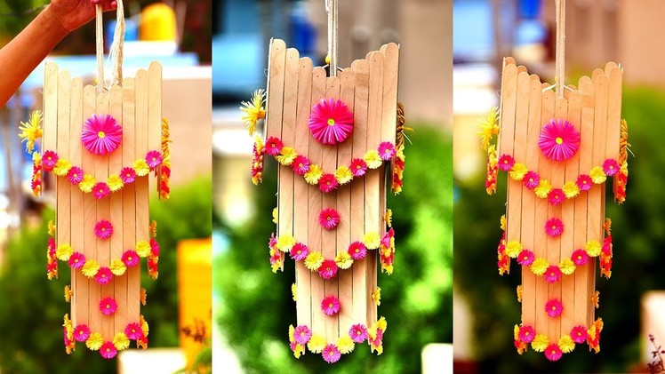 How To Make Beautiful Wall Hanging With Popsicle Sticks | DIY Room Decor! Ideas