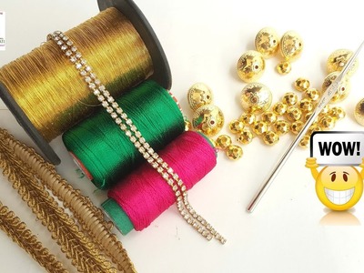 How to make crochet bridal saree kuchu prepration using stone chain and lace at home