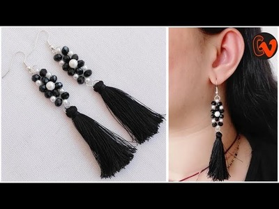 How to make trendy earrings. Silk thread tassel earrings. Beaded Earrings. Tutorial