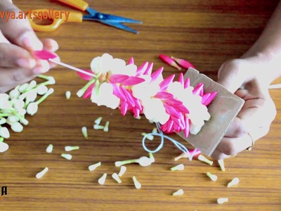 How to string Nandiavattam flower garland | Chandni crape jasmine flower garland | #101