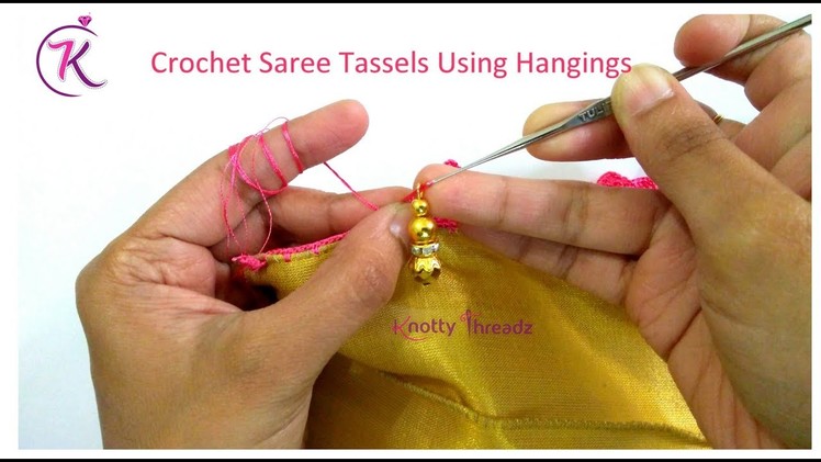 New Saree Kuchu Design | Crochet Saree Tassels using Hangings | 4.10 | www.knottythreadz.com