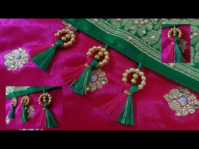 Ring beads kuchu design.How to make saree kuchu.Saree tassels.Saree kuchu