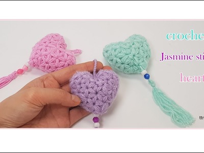 (코바늘 하트뜨기).자스민 스티치.how to a crochet Jasmine stitch heart(Eng sub)ポイントスターの円編み