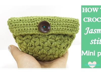 (코바늘파우치뜨기).자스민스티치 도안과설명.crochet bag( #crochet Jasmine stitch)(Eng sub).リフ編み