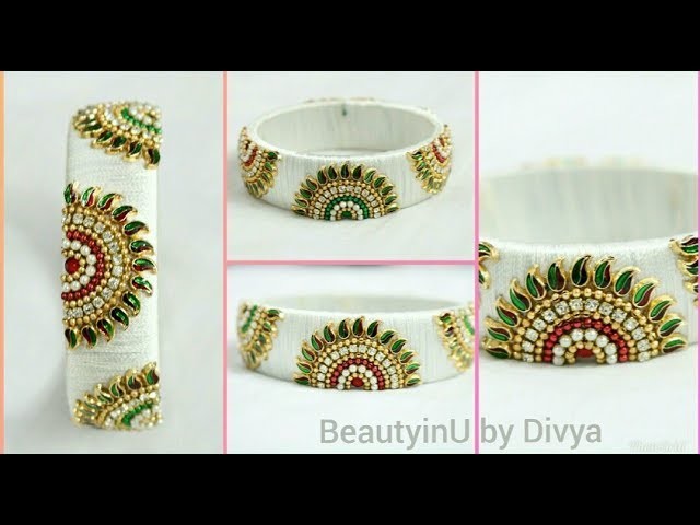 How To Make Designer Silk Thread Fancy Bangle  At Home With Kundans | DIY | Designer Bangle Making