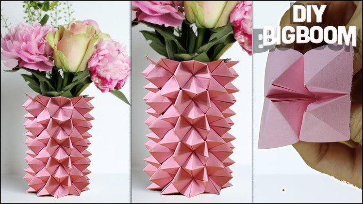 How to make flower vase using paper (2018) | Paper flower vase | DBB