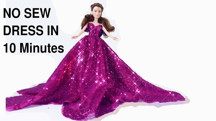 How to make No Sew Barbie Doll dress.wedding party gown