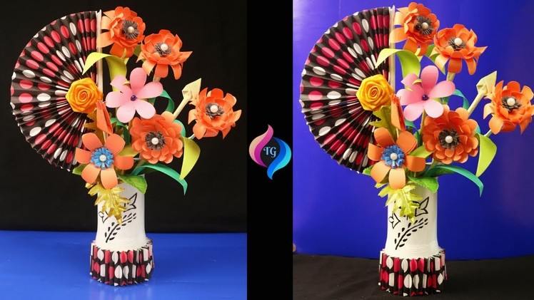 How to make paper flowers and plastic bottle vase at home - Easy paper craft - Paper crafts flowers