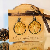 Tree Of Life Earrings Dangle Yellow Gold Beads Black Nature Jewellery Accessories Handmade