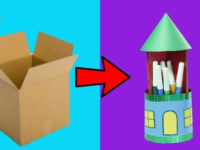 Waste Material Craft | Best Out Of Waste Cardboard Box | How To Make A Pen Stand | Basic Craft