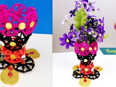 DIY How to make flower vase from old waste bangles - Best out of waste with bangles easy