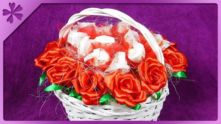 DIY How to make Raffaello basket and ribbon roses (ENG Subtitles) - Speed up #497