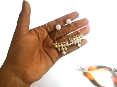 Easy and quick pearl earrings in English | How to make earrings | Making simple pearl earrings