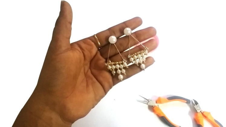 Easy and quick pearl earrings in English | How to make earrings | Making simple pearl earrings