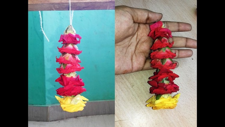 Easy method to string Rose flower decoration at home | how to string rose flower decoration