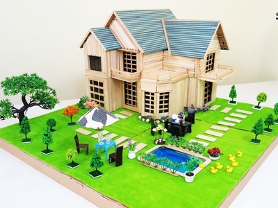 How to Make A Beautiful Mansion  House With Fairy Garden & Pool From Popsicle Stick - Dreamhouse #7