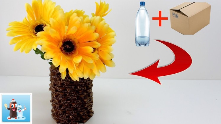 How to Make a Flower Vase from Plastic Bottle and Cardboard