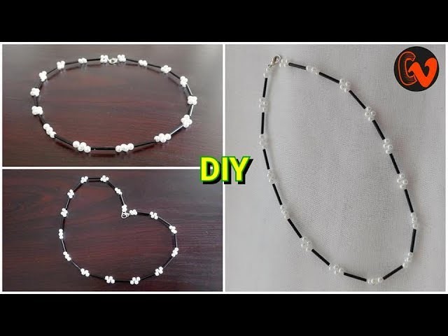 How to make beaded choker necklace tutorial .  Pearl choker tutorial