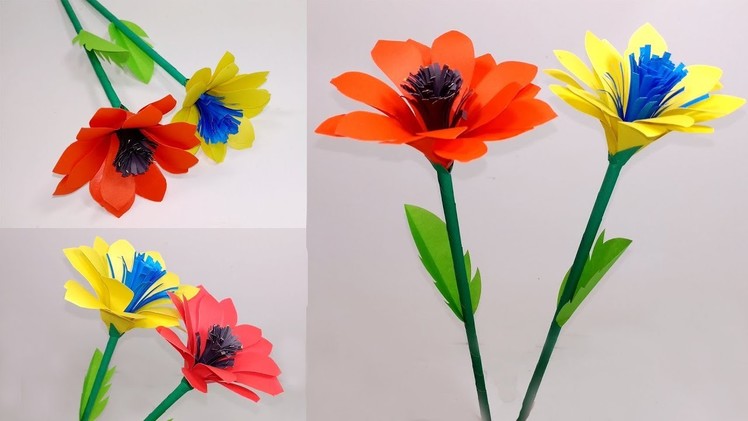 How to Make Beautiful Stick Flower with Paper for Room Decor|Flower Making| Jarine's Crafty Creation