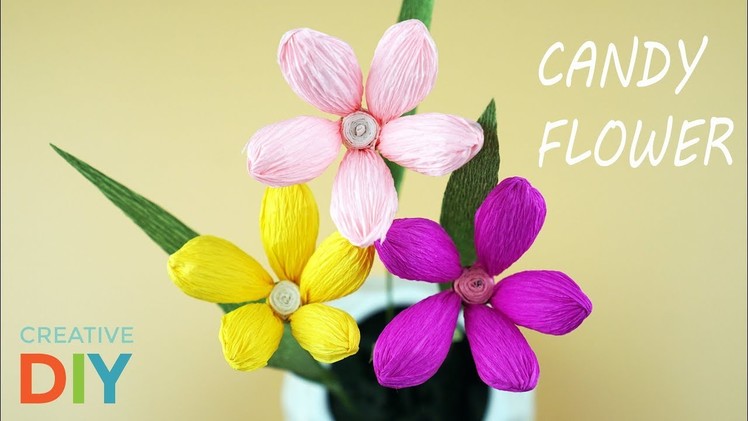 How To Make Candy Flower Paper with Crepe Paper - DIY Candy Flower | Creative DIY