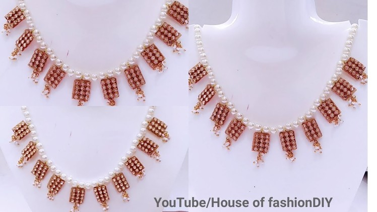 How To Make Paper sheet Stone Line Necklace At Home. !