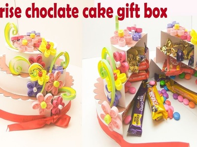 How to make surprise chocolate cake gift box | paper cake for explosion box | DIY birthday cake