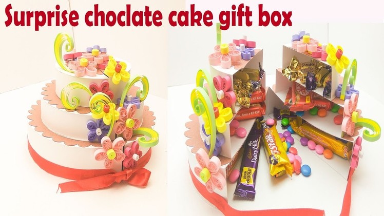 How to make surprise chocolate cake gift box | paper cake for explosion box | DIY birthday cake