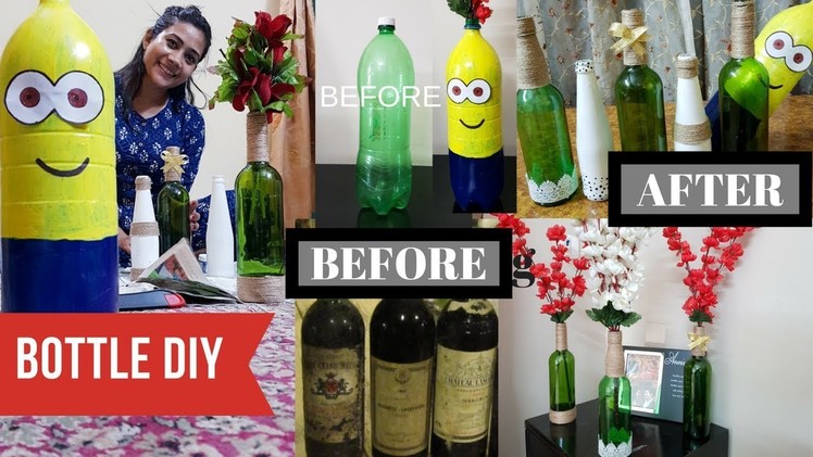 (IN HINDI) HOW TO DECORATE BOTTLES - DIY PLASTIC & GLASS BOTTLES