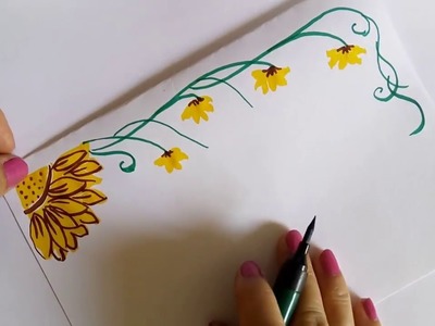 Project File Design || How To Draw Sunflowers Floral Pattern