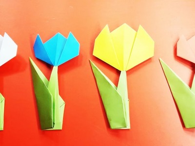 Tulip Paper flowers: how to make a tulip origami flowers - Easy Paper Tulip Origami Flower tutorial