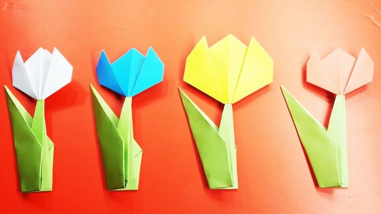 Tulip Paper flowers: how to make a tulip origami flowers - Easy Paper Tulip Origami Flower tutorial