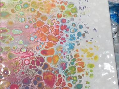 (56) Acrylic Pour: Paper Towel Swipe w. Hask Argan Oil, Opal Inspired Palette