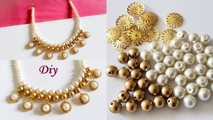 DIY || How to make Designer Pearl Necklace at home || Choker Necklace. Pearl Necklace.