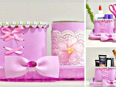 DIY ORGANIZER: Pen Holder or Brush and Makeup Holder Out of Tin Cans