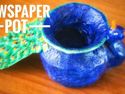 Easy newspaper pot || DIY Paper pot || Peacock pot decoration || Shilpkar clay pot decoration
