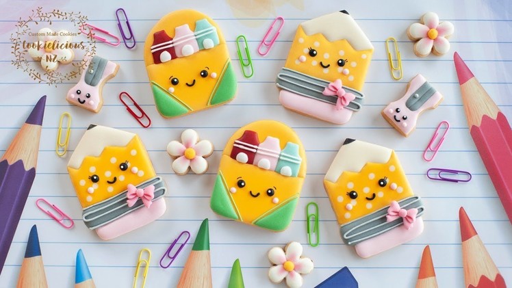 How to decorate KAWAII PENCIL & CRAYONS COOKIES - Back to School Cookies!