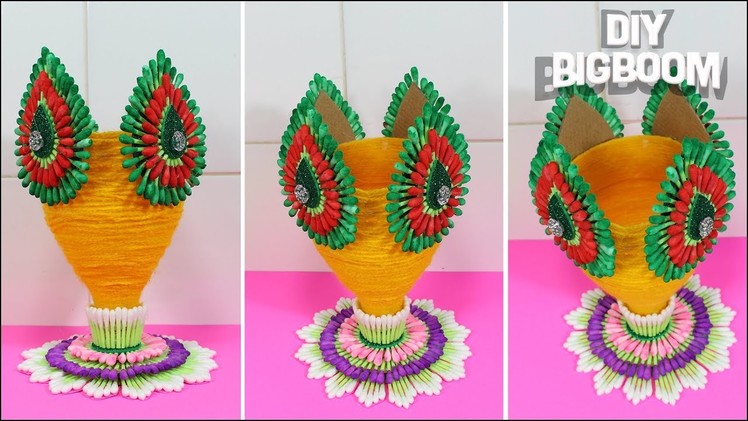 How to make Flower Vase | Flower Vase from Plastic Bottle (& Conton Buds) | DBB