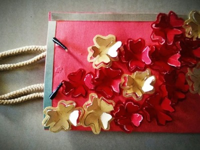 How to make paper bag | Diy- paper flowers on paper  bag | homemade paper bag design