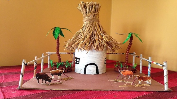 How to make village hut model for competition | exhibition | school project using waste materials