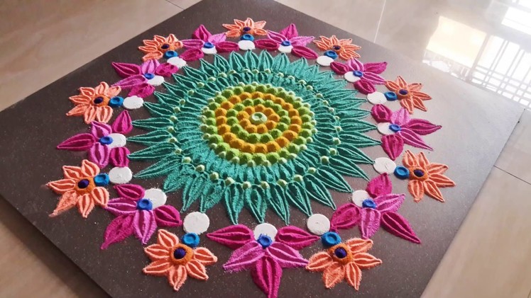 Beautiful green flower rangoli design l Festival rangoli designs l DIY l Kolam