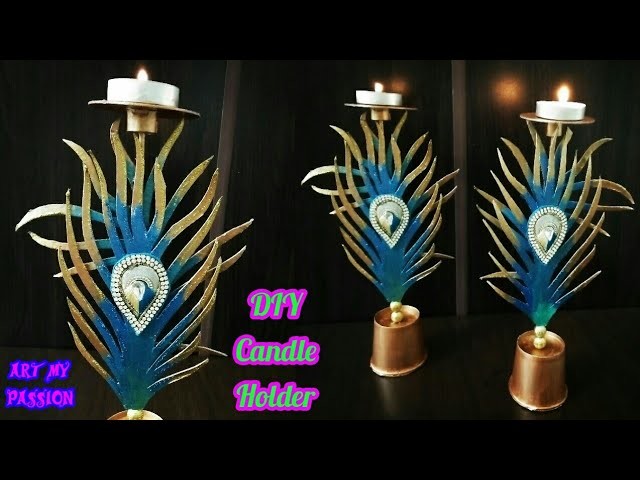 DIY Candle Holder | Peacock Feather Candle Holder | Home decorating Ideas | artmypassion