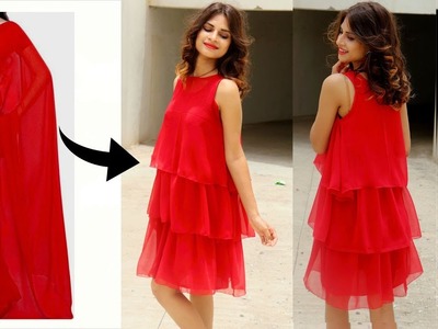 DIY: Convert.Reuse.Recycle Old SAREE into RUFFLE Dress only in 10 Minutes | Diy flowy Dress
