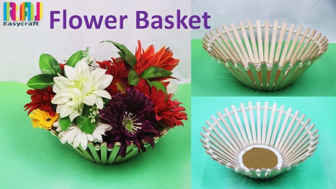 DIY Flower basket with ice cream stick|| flower vase || chocolates ...