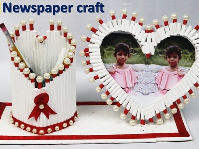DIY pen holder and photo frame With newspaper ||  best use of waste material || raj easy craft