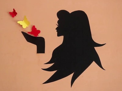 DIY Room Decor Ideas.Making Girl with Butterfly.Wall decor with girl face.Girl blowing butterfly